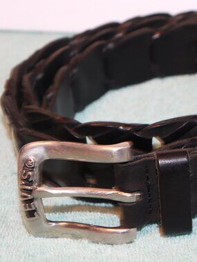 LEVIS MEN'S BLACK BRAIDED LEATHER  WIDE BELT SILVER BUCKLE SIZE 38